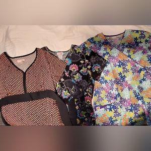 Lot of 3 Ladies Scrub Tops Koi, Scrubstar, Greentown. All Fit as Medium
